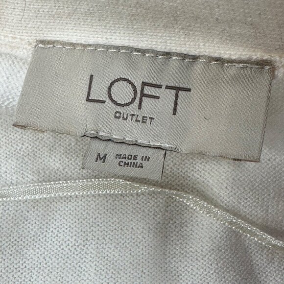 LOFT Outlet Women's Size Medium Sweater Cardigan Open Front Cream Preowned - Picture 3 of 11